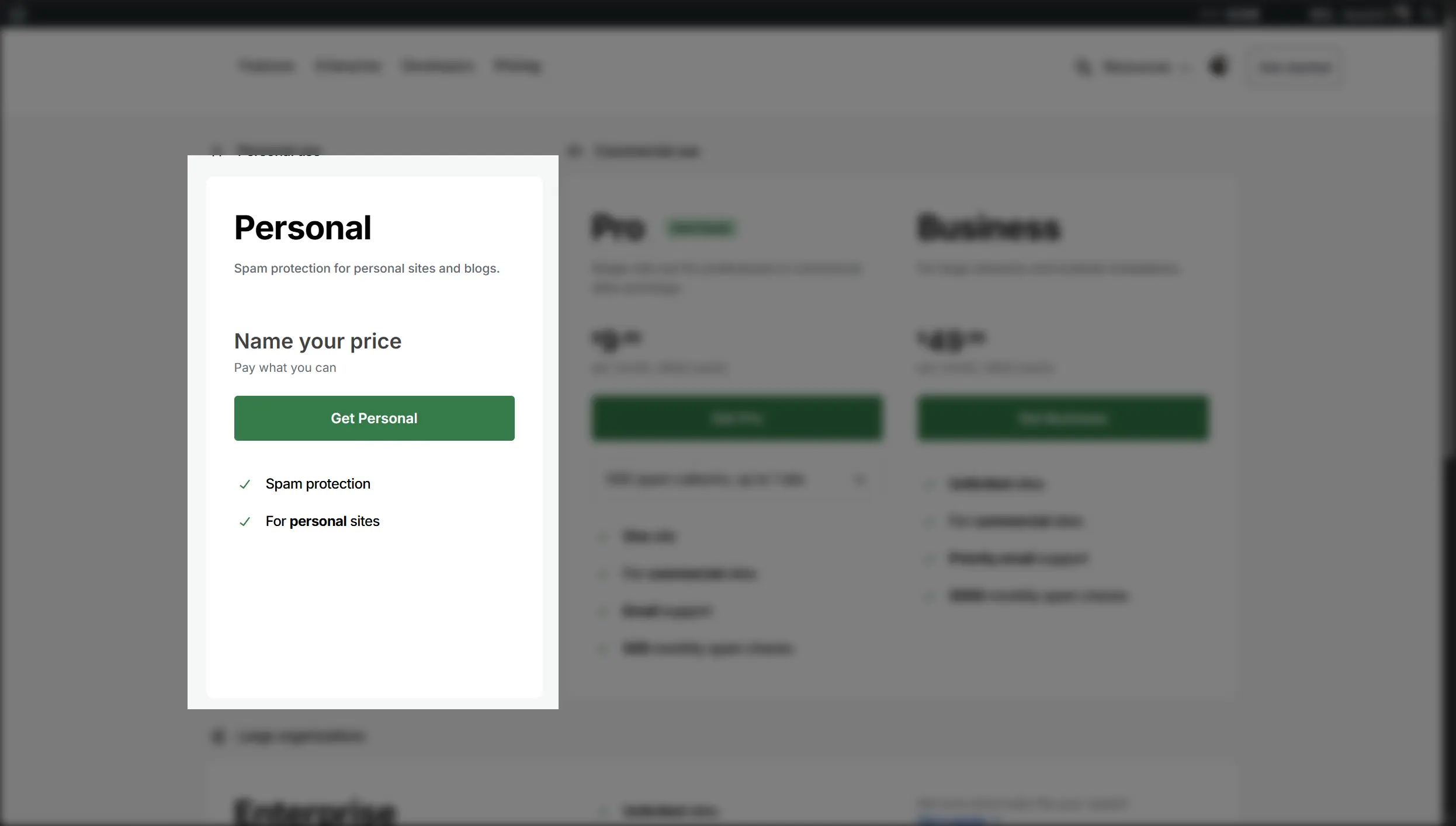 选择 Personal 计划